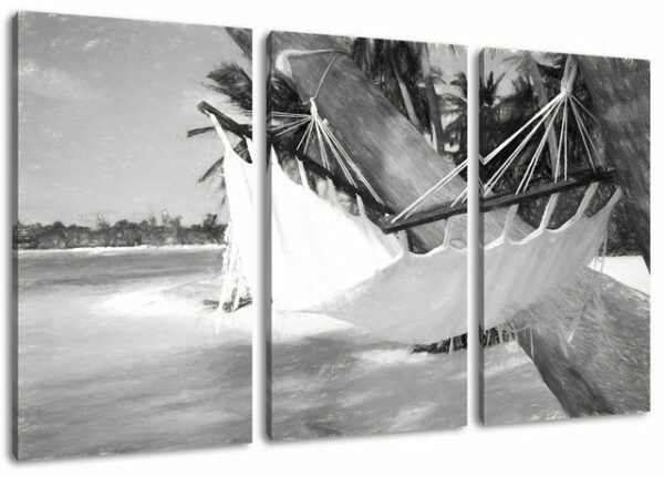 Pixxprint Leinwandbild Malediven - Palme Meer Strand, Malediven - Palme Meer Strand 3Teiler (120x80cm) (1 St), Leinwandbild fertig bespannt, inkl. Zackenaufhänger