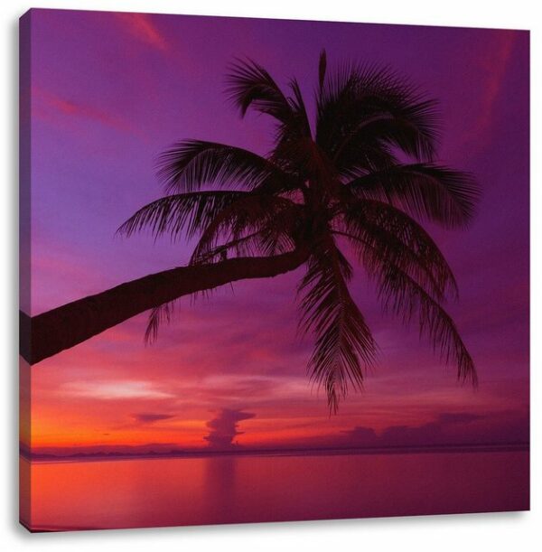 Pixxprint Leinwandbild Palme am Meer mit Sonnenuntergang, Palme am Meer mit Sonnenuntergang (1 St), Leinwandbild fertig bespannt, inkl. Zackenaufhänger