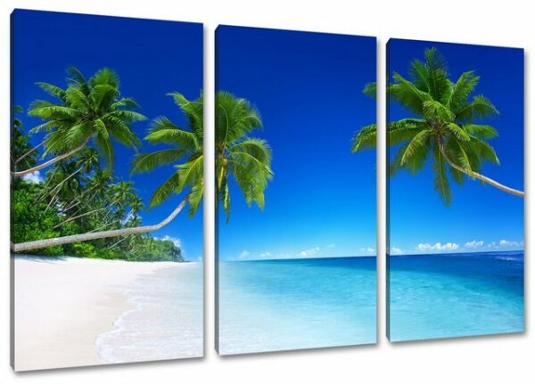Pixxprint Leinwandbild Palmen über dem Meer, Palmen über dem Meer 3Teiler (120x80cm) (1 St), Leinwandbild fertig bespannt, inkl. Zackenaufhänger