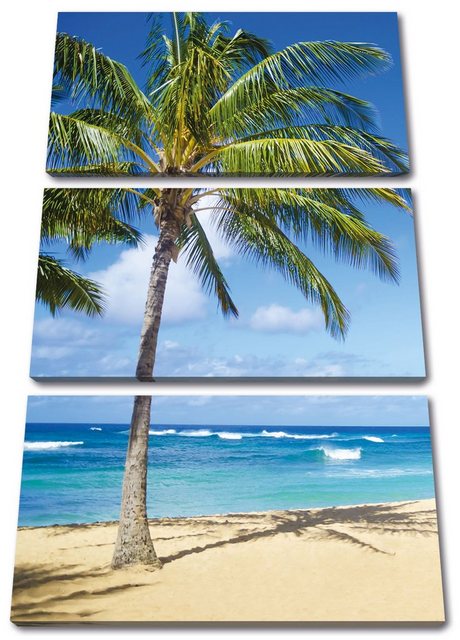 Pixxprint Leinwandbild Wunderschöner Strand mit Palmen, Wunderschöner Strand mit Palmen 3Teiler (120x80cm) (1 St), Leinwandbild fertig bespannt, inkl. Zackenaufhänger