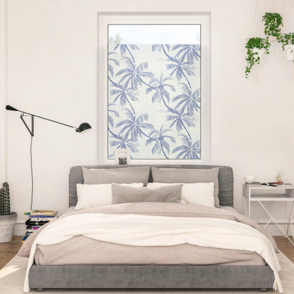 LICHTBLICK ORIGINAL Fensterfolie "Fensterfolie selbstklebend, Sichtschutz, Blueprint Palms - Blau", 1 St., blickdicht, glattstatisch haftend