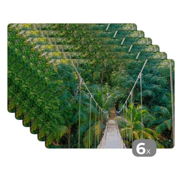 Platzset, Dschungel - Palme - Brücke - Natur - Pflanzen, MuchoWow, (6-St), Platzset, Platzdecken, Platzmatte, Tischmatten, Schmutzabweisend