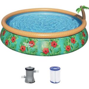 Bestway Pool Fast Set Pool - Paradise Palms (457x84cm) inkl. Filterpumpe, mit integriertem Palmen-Wassersprinkler