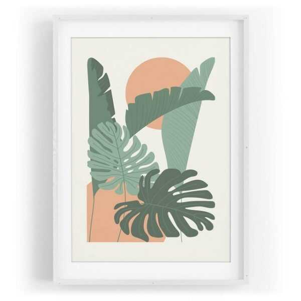 Sinus Art Wandbild Grafik Dekorativ Modern schöne Pflanzenblätter Palmen