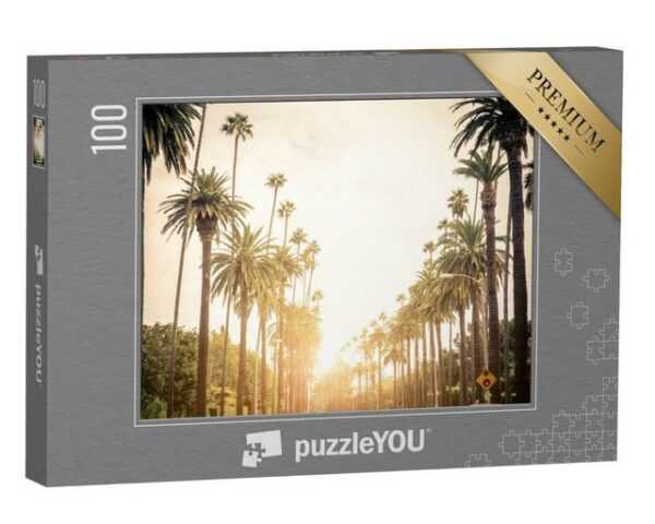 puzzleYOU Puzzle Beverly Hills Straße mit Palmen, Los Angeles, 100 Puzzleteile, puzzleYOU-Kollektionen Palmen