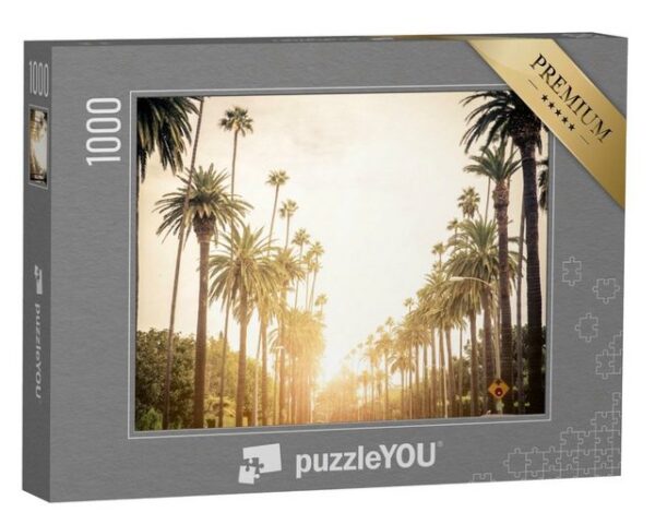 puzzleYOU Puzzle Beverly Hills Straße mit Palmen, Los Angeles, 1000 Puzzleteile, puzzleYOU-Kollektionen Palmen