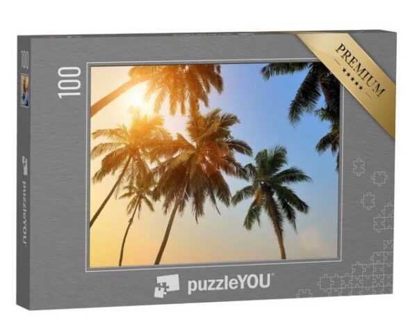 puzzleYOU Puzzle Schöner Sonnenuntergang mit Palmen am Strand, 100 Puzzleteile, puzzleYOU-Kollektionen Palmen