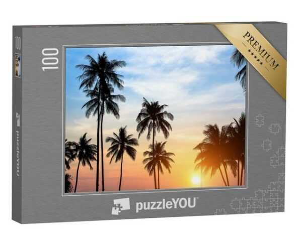 puzzleYOU Puzzle Silhouetten von Palmen im Sonnenuntergang, 100 Puzzleteile, puzzleYOU-Kollektionen Palmen