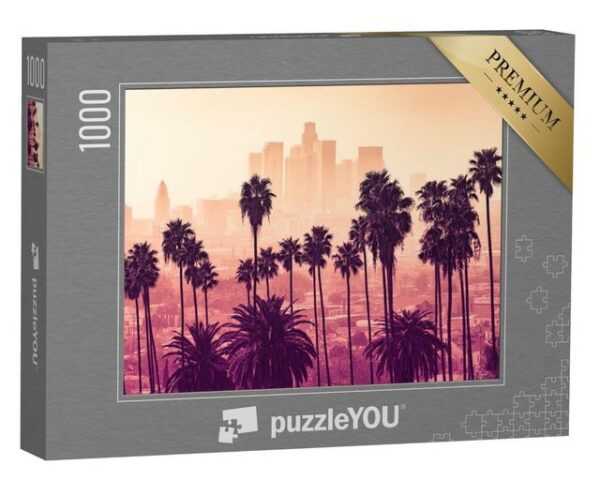 puzzleYOU Puzzle Skyline von Los Angeles hinter Palmen, 1000 Puzzleteile, puzzleYOU-Kollektionen Palmen
