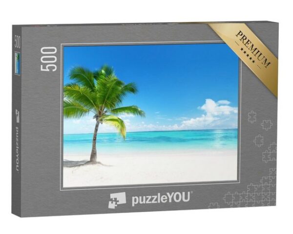 puzzleYOU Puzzle Strand mit Palme an der Küste der Dom. Republik, 500 Puzzleteile, puzzleYOU-Kollektionen Palmen